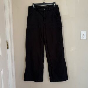 American Eagle Super High Rise Baggy Wide Leg Black Jean Size 10 Regular Length